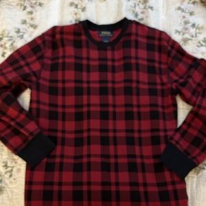 Polo Ralph Lauren Red and Black Plaid Crewneck thermal top men’s size medium